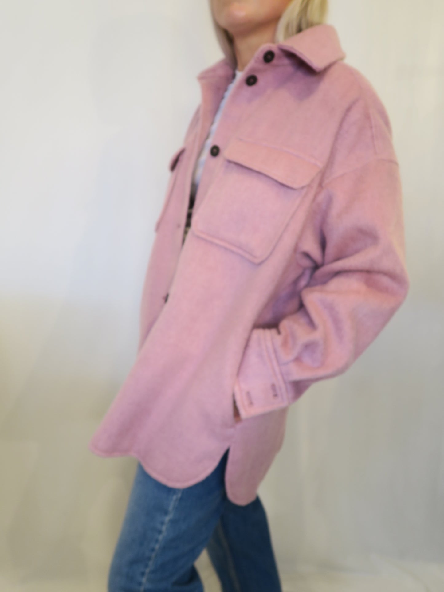 H&M rosa borstad overshirt M